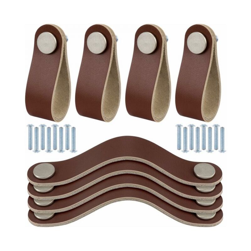foto del prodotto confezione da 8 maniglie per cassetti in pelle con viti per porte di armadietti per ufficio domestico dimensioni generali