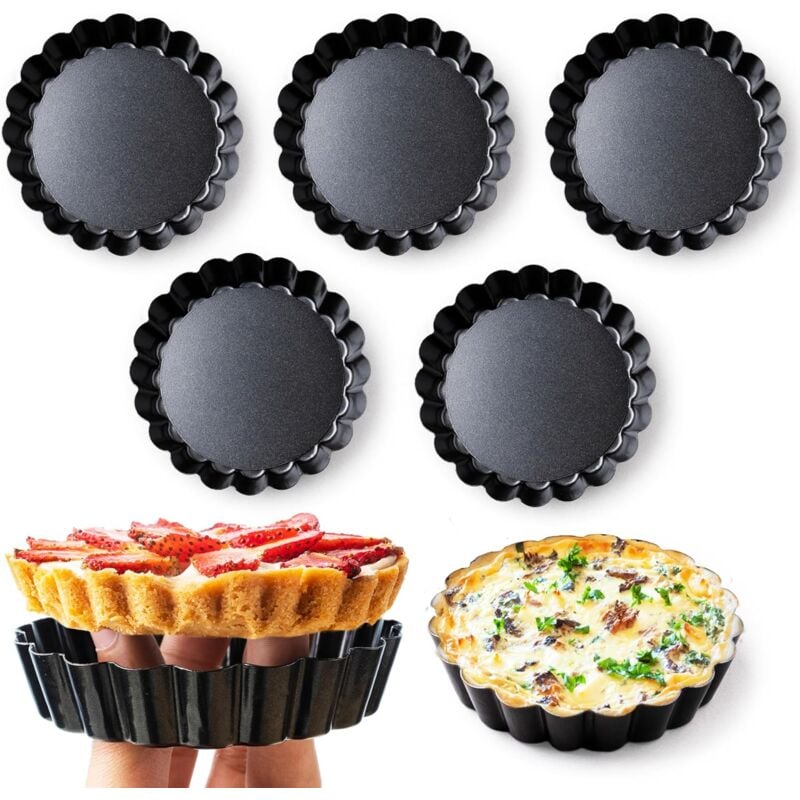 foto del prodotto confezione da 8 mini teglie per crostate da 4 pollici con fondo rimovibile, teglia rotonda antiaderente profonda per quiche, resistente, perfetta per