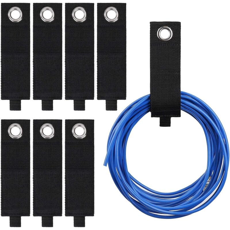 foto del prodotto confezione da 8 robuste cinghie di nylon per riporre cavi di prolunga, organizer da 50330 mm, ganci e passanti resistenti per cavi, tubi flessibili,