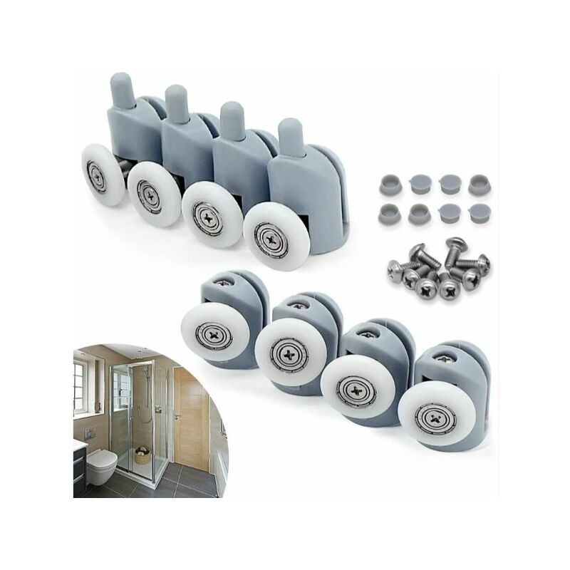 foto del prodotto confezione da 8 ruote per porte scorrevoli, ruote girevoli da 23 mm per cabina bagno