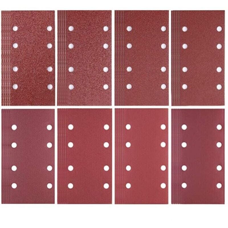 foto del prodotto confezione da 80 fogli di carta abrasiva 93 x 185 mm 8 fori grana 40 60 80 120 180 240 320 400 per levigatrice bosch
