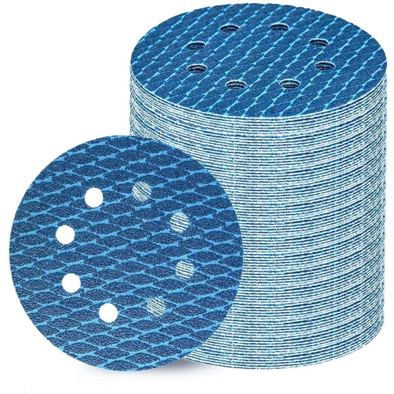 foto del prodotto confezione da 80 fogli di carta abrasiva velcro da 125 mm, grana 100, 8 fori, ideali per dischi abrasivi da 125 mm, velcro e levigatrici orbitali