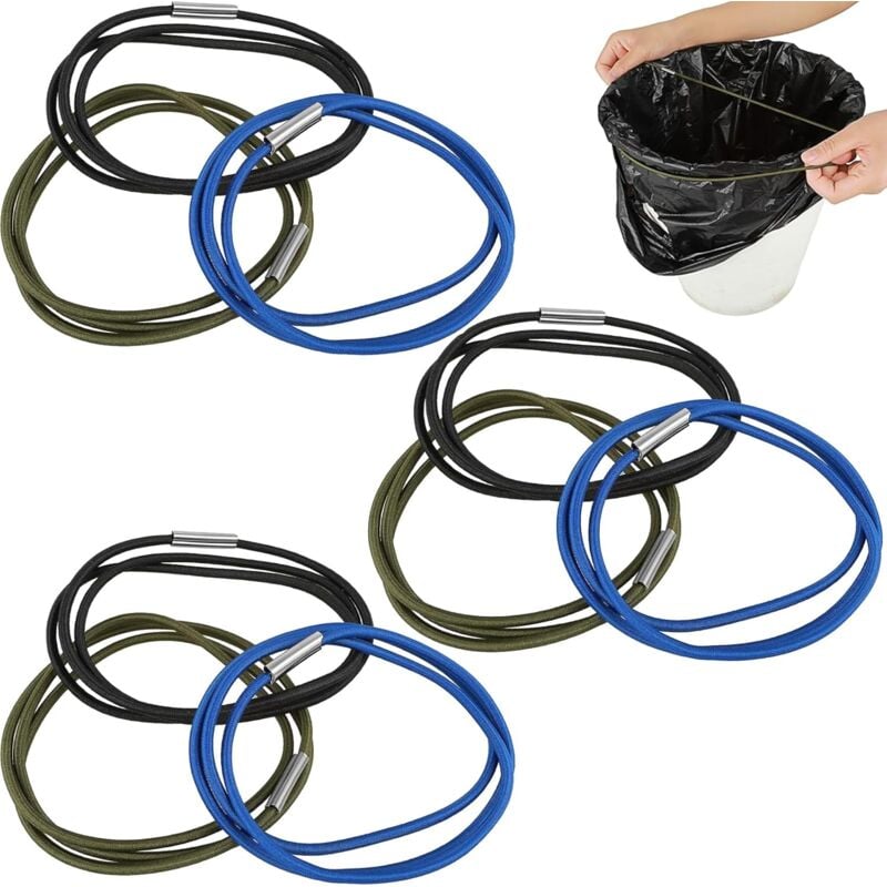foto del prodotto confezione da 9 elastici per pattumiere, fasce di presa grandi regolabili per pattumiere da 13 30 galloni per casa e ufficio nero, blu, verde oliva 