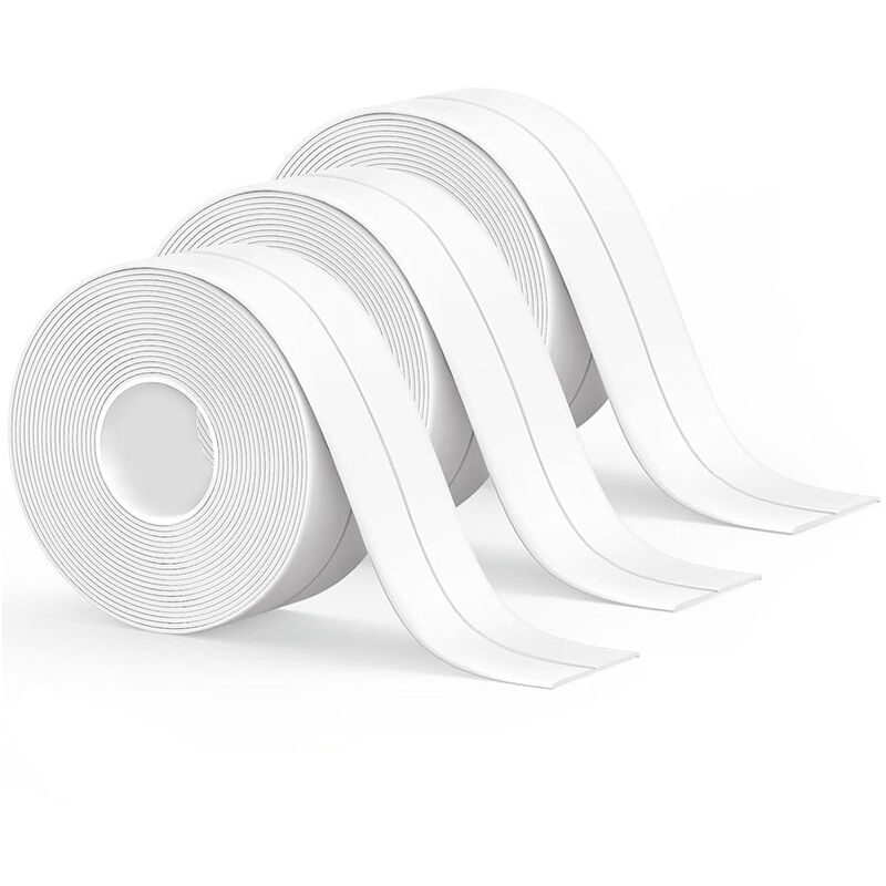 foto del prodotto confezione da rotolo di sigillante in silicone bianco per bagno, nastro adesivo bianco per cucina, nastro sigillante, anti perdite, adatto per bagno,