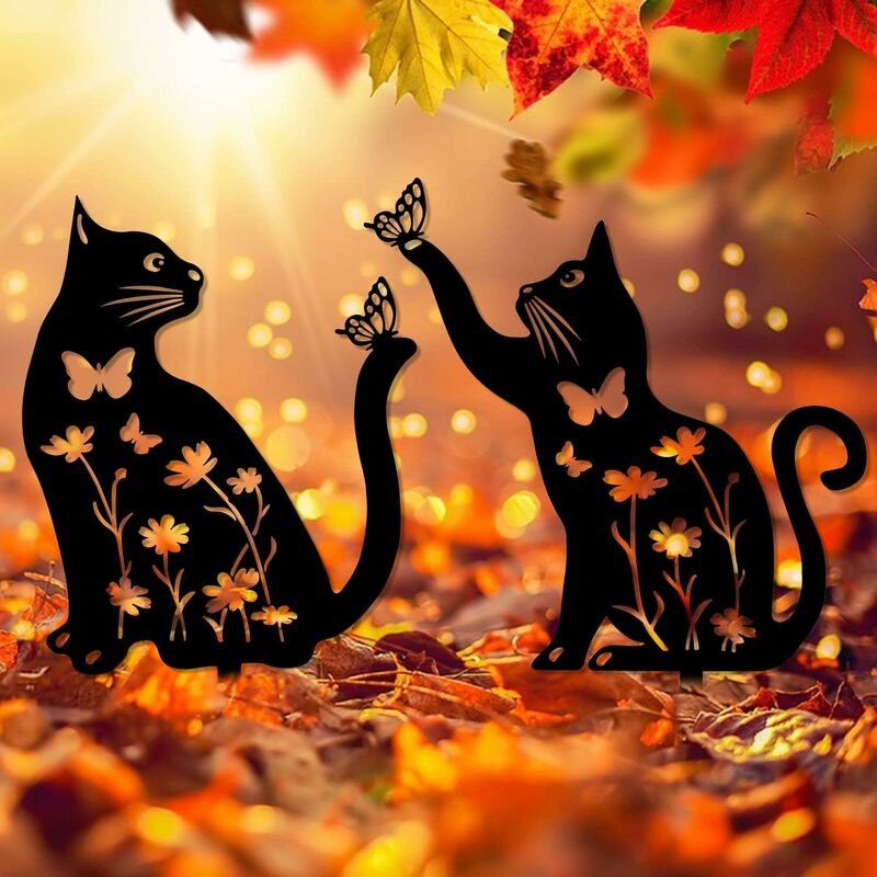foto del prodotto confezione decorazione da giardino in metallo per gatti, paletti decorativi in metallo per gatti, decorazione per gatti in metallo per esterni per
