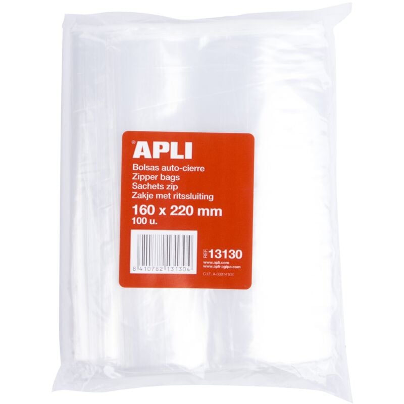 foto del prodotto confezione di 100 sacchetti di plastica richiudibili 160 x 220 mm apli