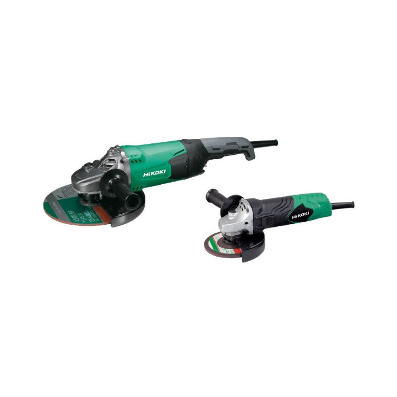 foto del prodotto confezione di 2 smerigliatrici hikoki kg23sbybz 2200w e 900w d230mm e 125mm