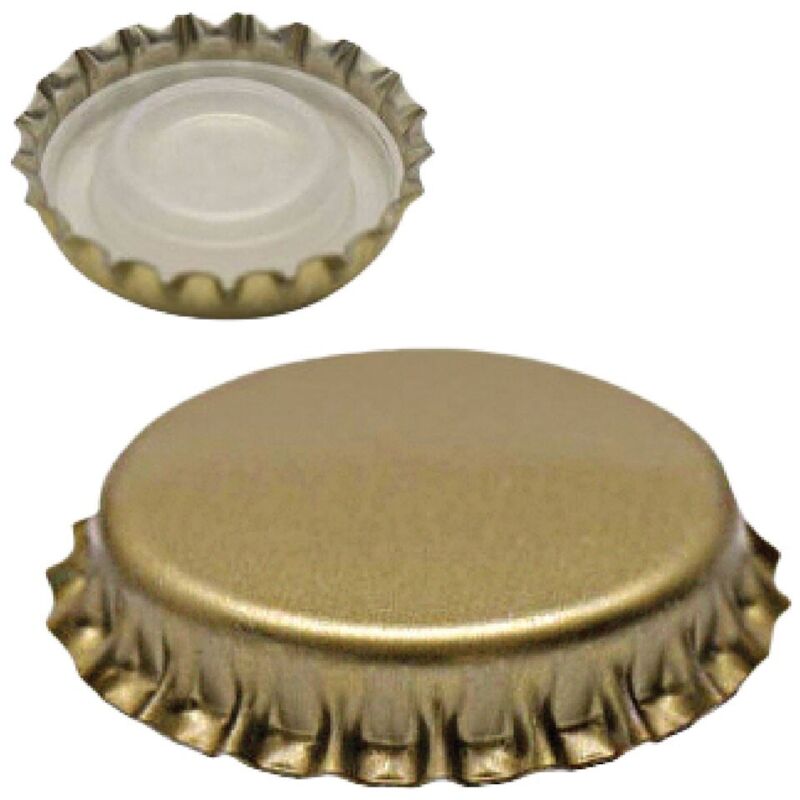 foto del prodotto confezione di 200 tappi corona bidule corto oro 29 mm