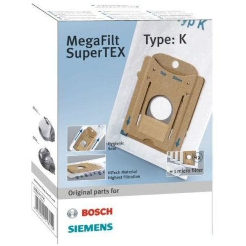 foto del prodotto confezione di 4 sacchetti tipo k micro filtro originale aspirapolvere bosch 166364