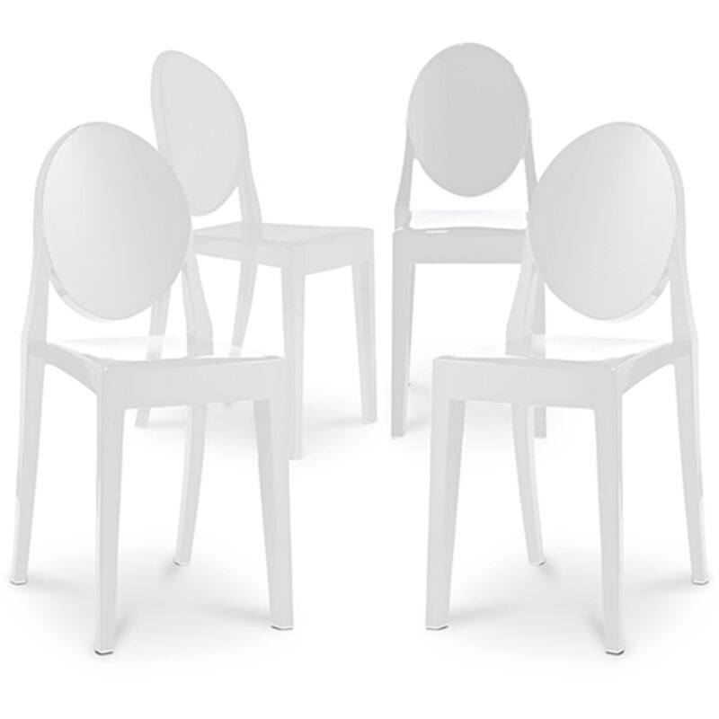 foto del prodotto confezione di 4 sedie da pranzo trasparenti victoria queen bianco