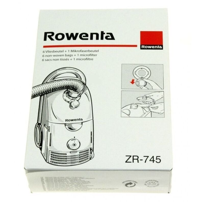 foto del prodotto confezione di 6 sacchetti in tessuto non tessuto dymbo aspirapolvere rowenta 195196