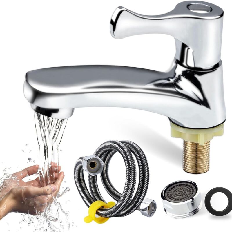 foto del prodotto confezione di rubinetto per lavaggio a mano, acqua fredda, maniglia singola, rubinetto per lavaggio a mano, facile da installare, adatto per bagno,