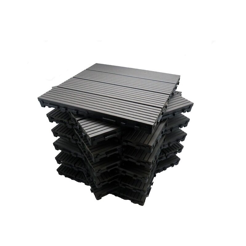 foto del prodotto confezione di solette per terrazzo da 1 m in legno composito modulare 11 pezzi 30 x 30 cm colore grigio carbone, larghezza 30cm, lunghezza