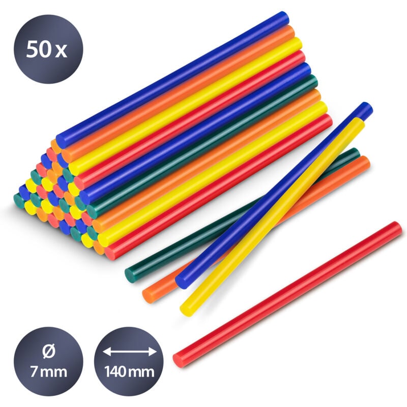 foto del prodotto confezione di stick di colla a caldo colorati, 50 pezzi 7 mm trotec