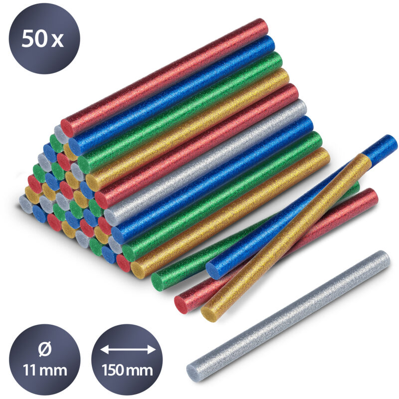 foto del prodotto confezione di stick di colla a caldo glitter, 50 pezzi 11 mm 