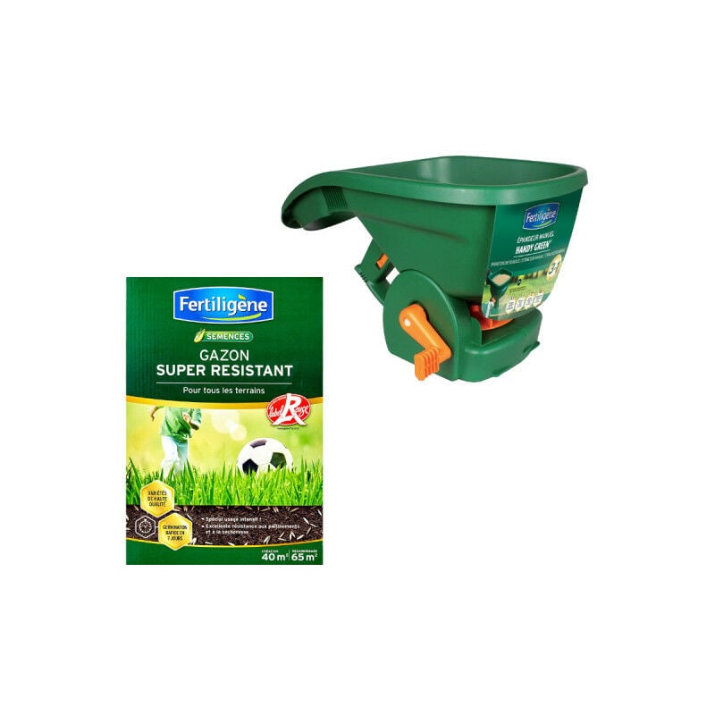 foto del prodotto confezione fertiligene erba super resistente etichetta rossa 40m 1kg spandiconcime manuale easy green