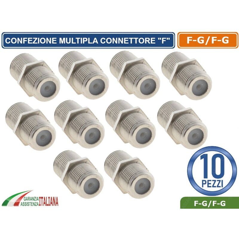 foto del prodotto confezione multipla 10 pezzi connettore accoppiatore f per antenna satellitare