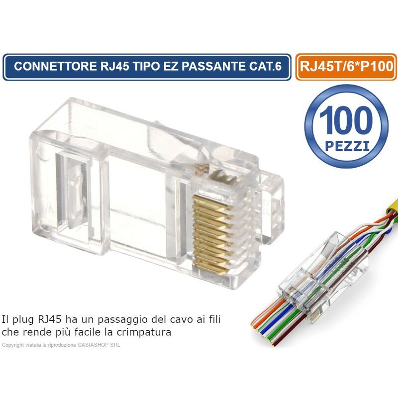 immagine 0 del prodotto confezione multipla 100 pezzi plug rj45 tipo ez passante per cavo ethernet cat.6