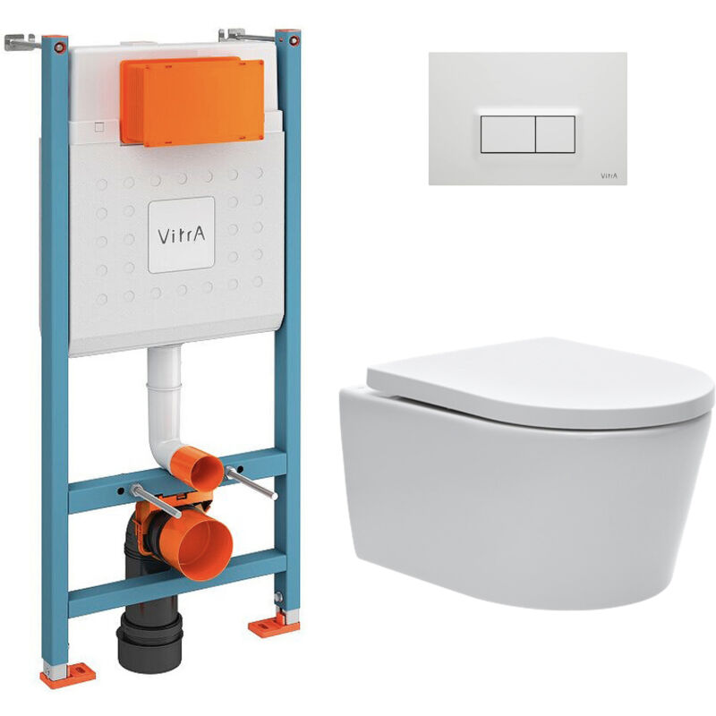 foto del prodotto confezione per wc bati support v fix core wc senza flangia sat con fissaggi invisibili placca, bianco lucido v fixsatrimles vitra