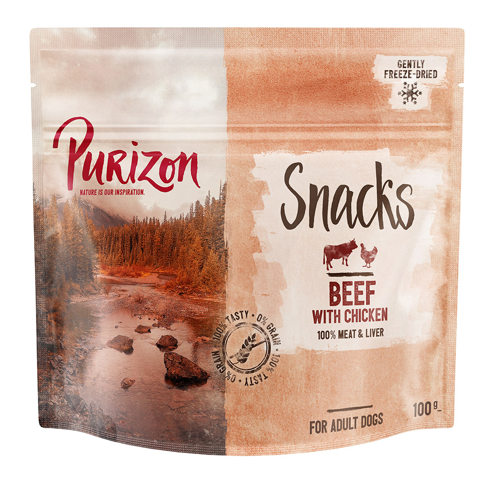 foto del prodotto confezione prova purizon crocchette, alimenti umidi e snack per cane 100 g snack manzo con pollo