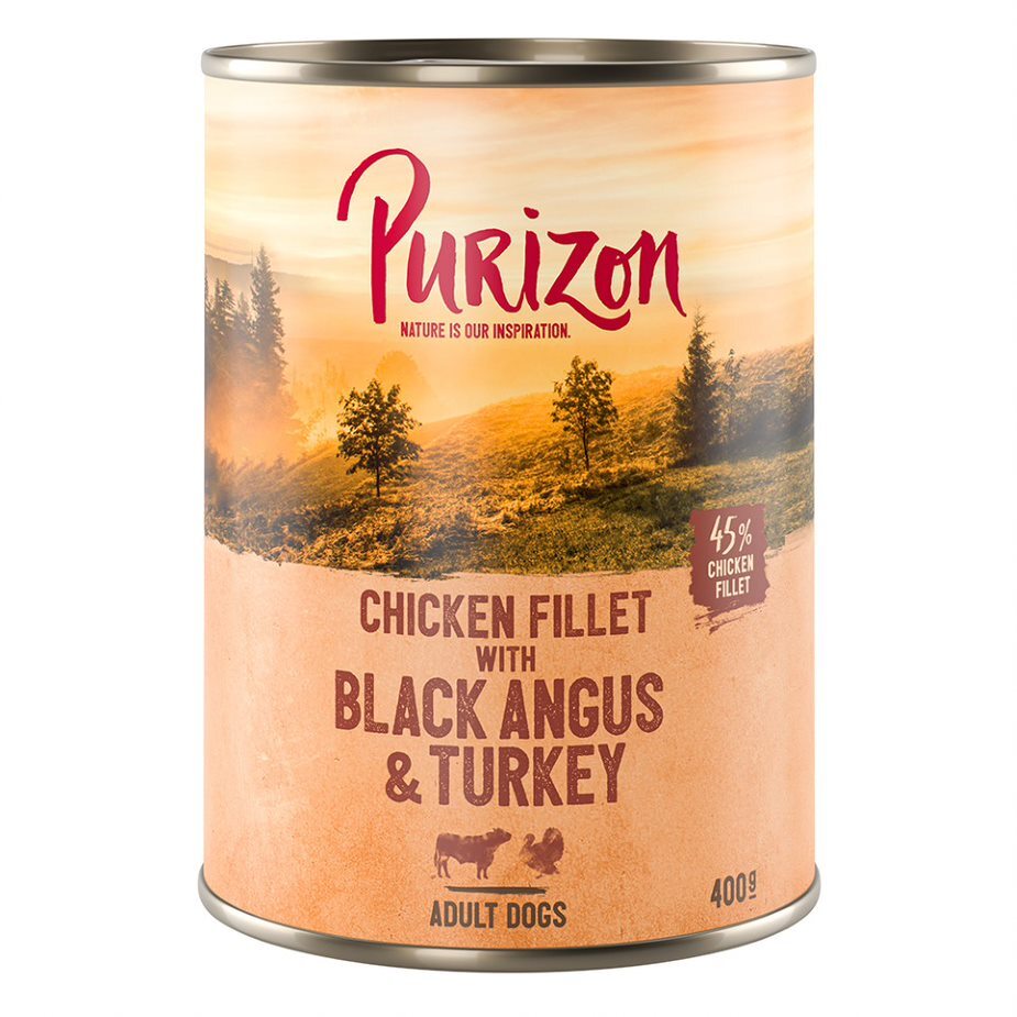 foto del prodotto confezione prova! purizon crocchette, alimenti umidi e snack per cane - 400 g umido black-angus &amp; tacchino con patate dolci e mirtilli rossi