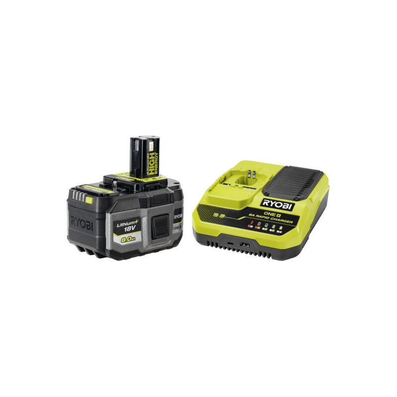 foto del prodotto confezione ryobi 18v lithiumplus high energy battery 8.0ah caricatore rapido 8.0ah