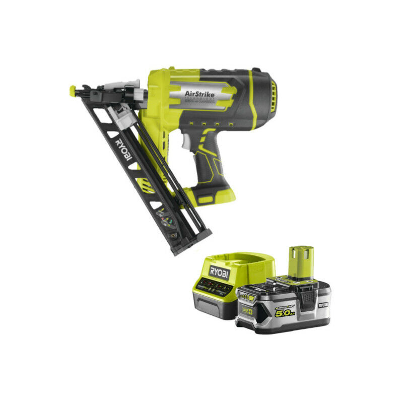 foto del prodotto confezione ryobi 18v oneplus r15gn18 0 chiodatrice ad aria inclinata 1 batteria 5.0ah 1 caricatore rapido rc18120 15