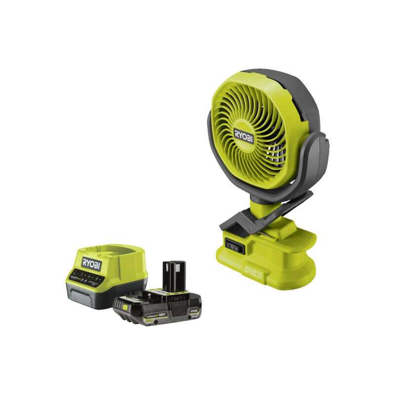 foto del prodotto confezione ryobi 18v oneplus rcf18 0 ventilatore a pinza 1 batteria 2.0ah 1 caricatore rapido