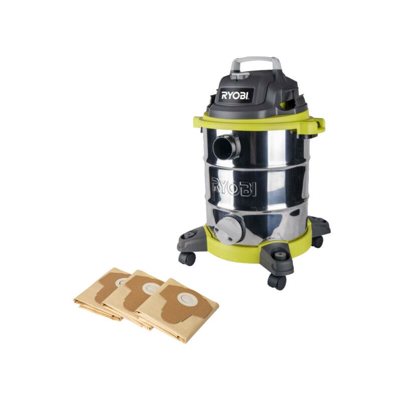 foto del prodotto confezione ryobi aspirapolvere a umido asciutto rvc 1530ipt g 1500w 30l 3 sacchetti per la polvere 20 l rakvac