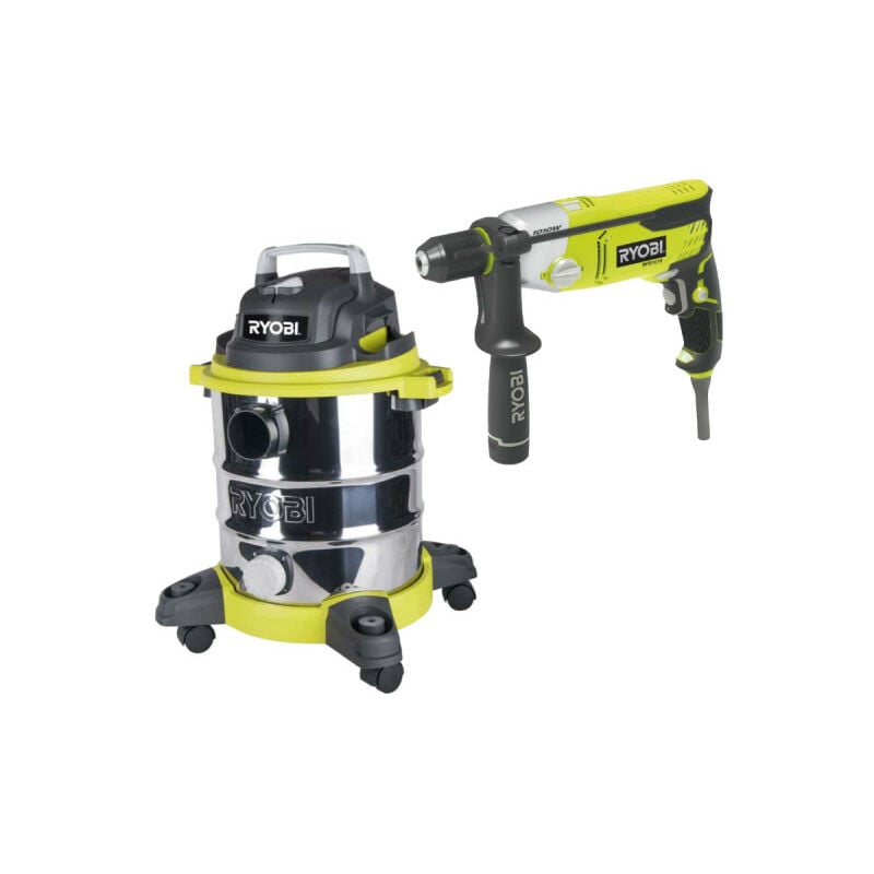 foto del prodotto confezione ryobi aspirapolvere a umido e a secco 1250w 20l rvc 1220i g martello a scalpello sdsplus 1050w rs