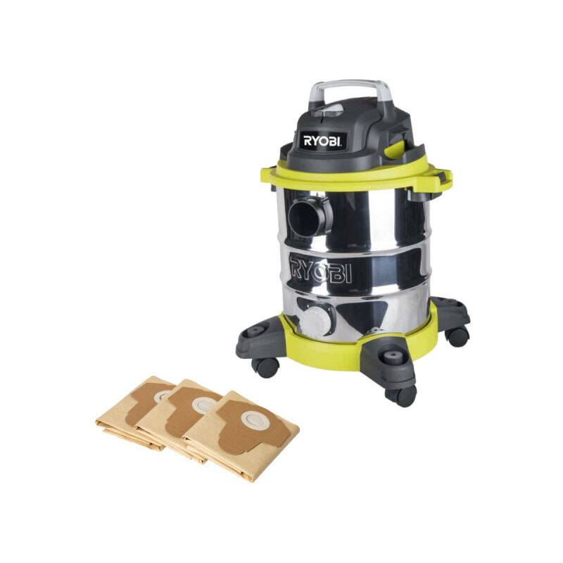 foto del prodotto confezione ryobi aspiratore a umido asciutto rvc 1220i g 1250w 20l 3 sacchetti per la polvere 20 l rakvacdb20