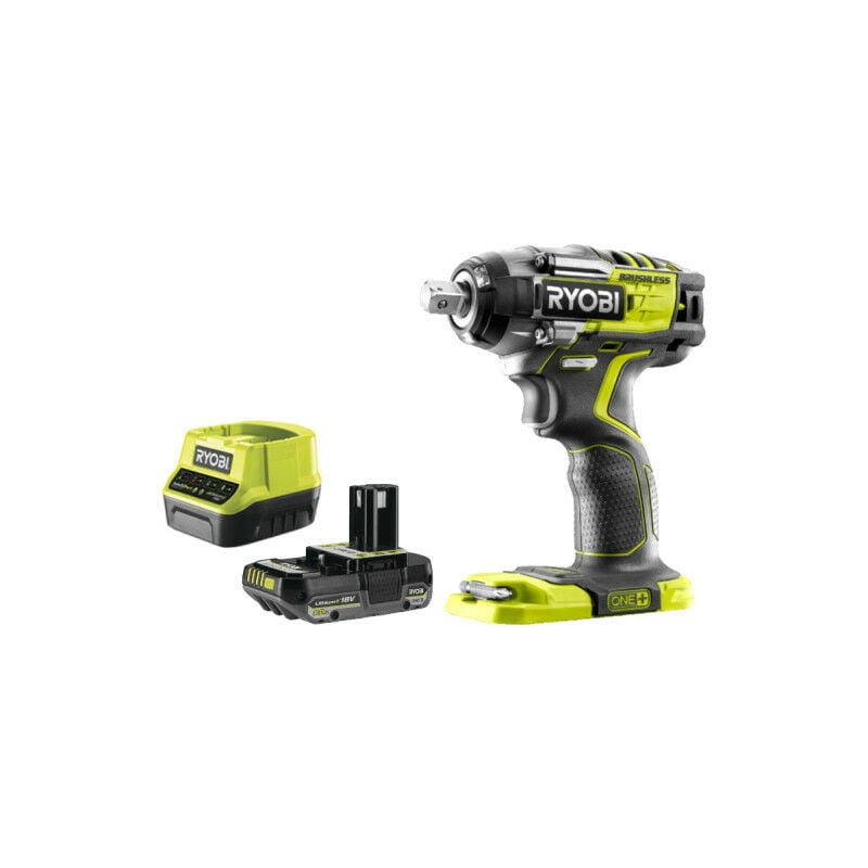 foto del prodotto confezione ryobi avvitatore a impulsi r18iw7-0 - 18v oneplus brushless - 4 modalità - 1 batteria 2.0ah - 1 caricatore r