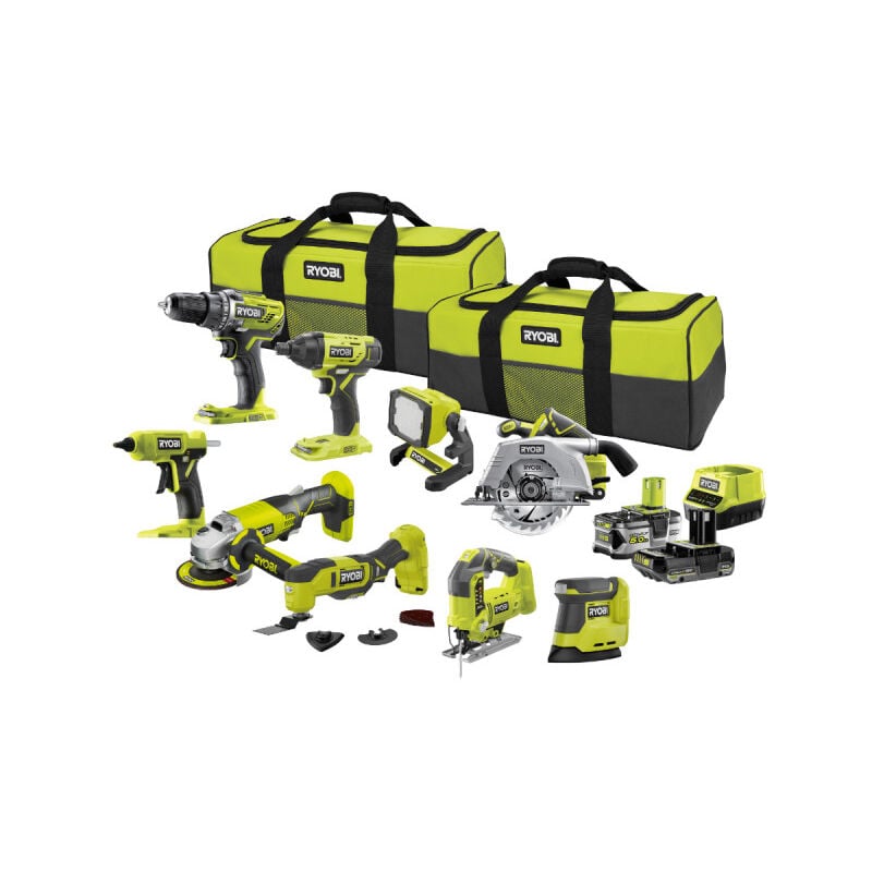 foto del prodotto confezione ryobi combo 9 utensili 1 batteria 5.0ah 1 batteria 2.0ah 1 caricatore r18ck9 252sl