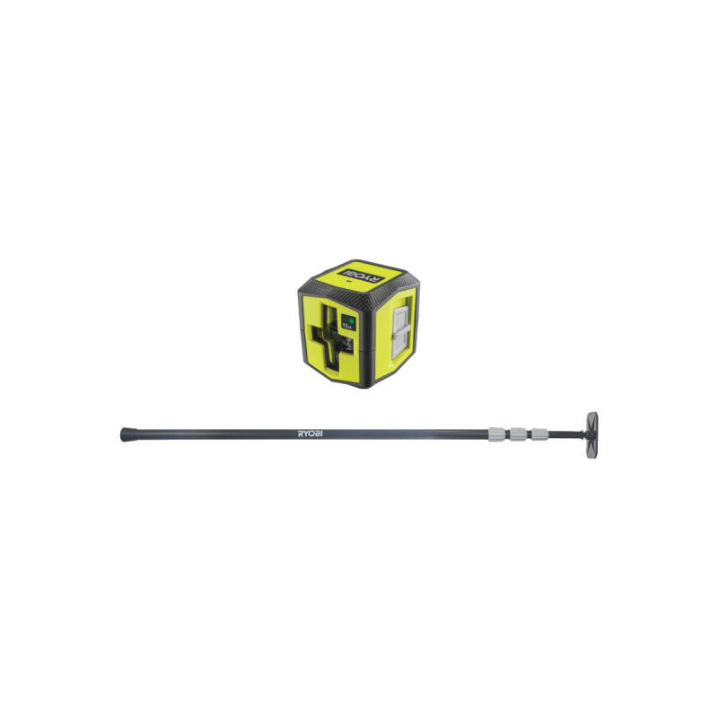 foto del prodotto confezione ryobi laser a croce verde rbcllg1 portata 15 m asta telescopica rbcltp1 320 cm