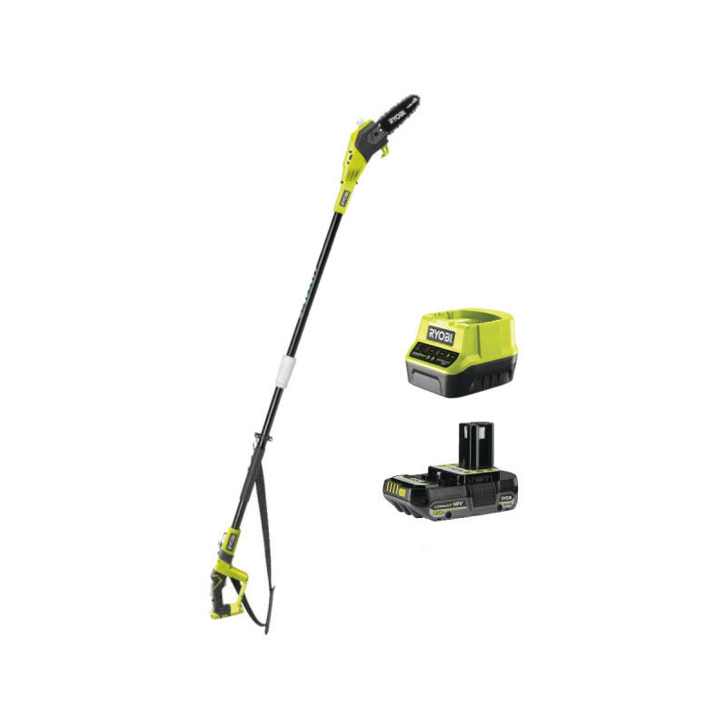 foto del prodotto confezione ryobi potatore a catena ad asta opp1820 18v oneplus 1 batteria 2.0ah 1 caricatore rapido
