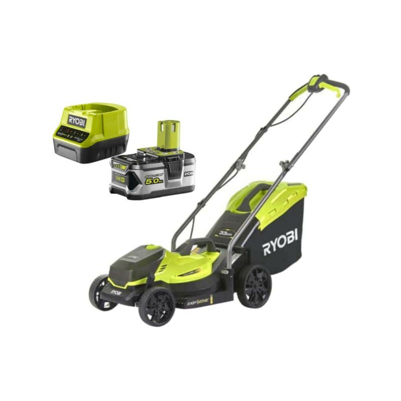 foto del prodotto confezione ryobi push mower 18v oneplus olm1833b 1 batteria 5.0ah 1 caricatore rapido rc18120 150