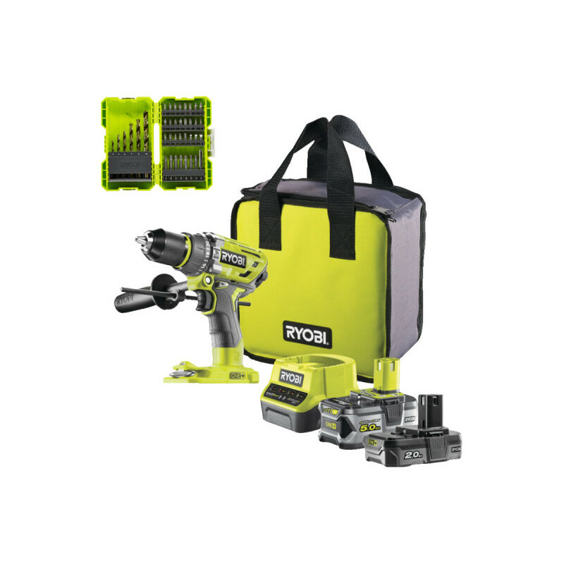 foto del prodotto confezione ryobi r18pd7 252s trapano a percussione senza spazzole 2 batterie 5.0 2.0ah caricabatterie 38 accesso