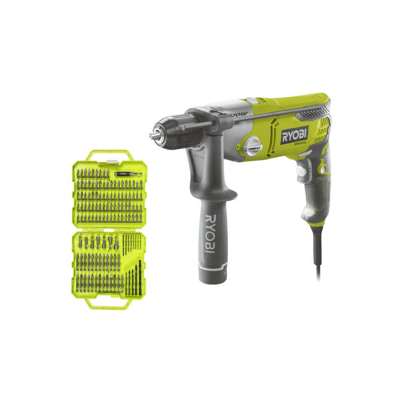 foto del prodotto confezione ryobi rpd1010k trapano a percussione 1010w set di 127 accessori rak127ddsd