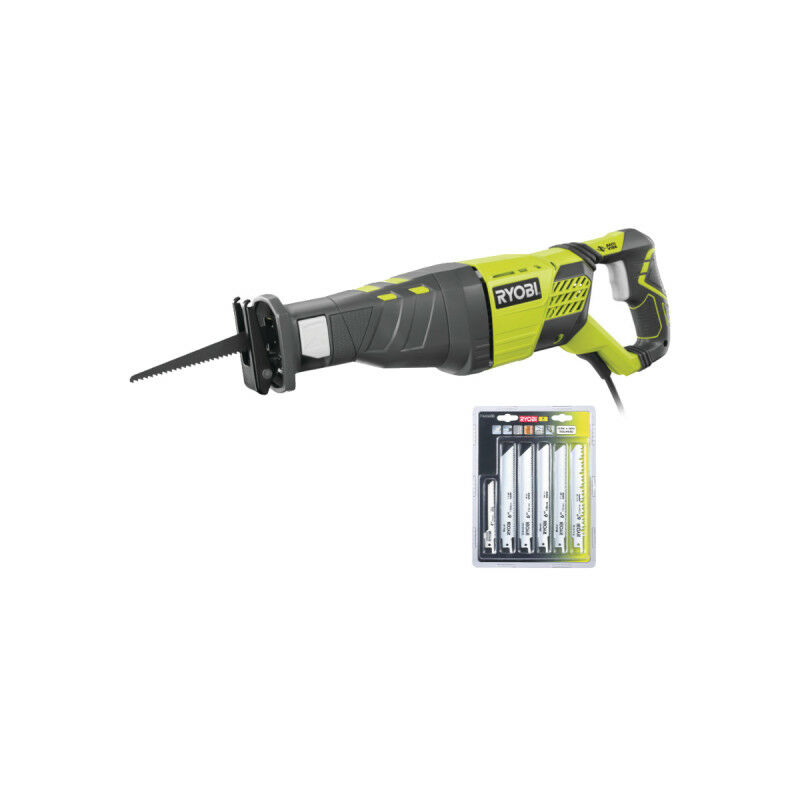 foto del prodotto confezione ryobi seghetto elettrico rrs1200 k 1200w set di 6 lame universali legno e metallo 100 152mm rak06rb