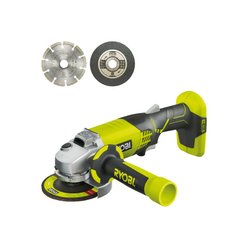 foto del prodotto confezione ryobi smerigliatrice angolare r18ag 0 18v oneplus senza batteria e caricatore set di 6 dischi per sme