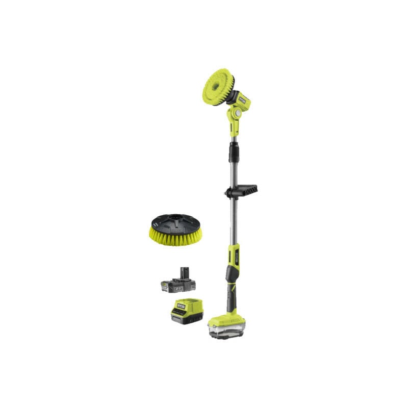 foto del prodotto confezione ryobi spazzola telescopica motorizzata r18tps 120g 18v oneplus 1 batteria 2.0ah 1 caricatore testin