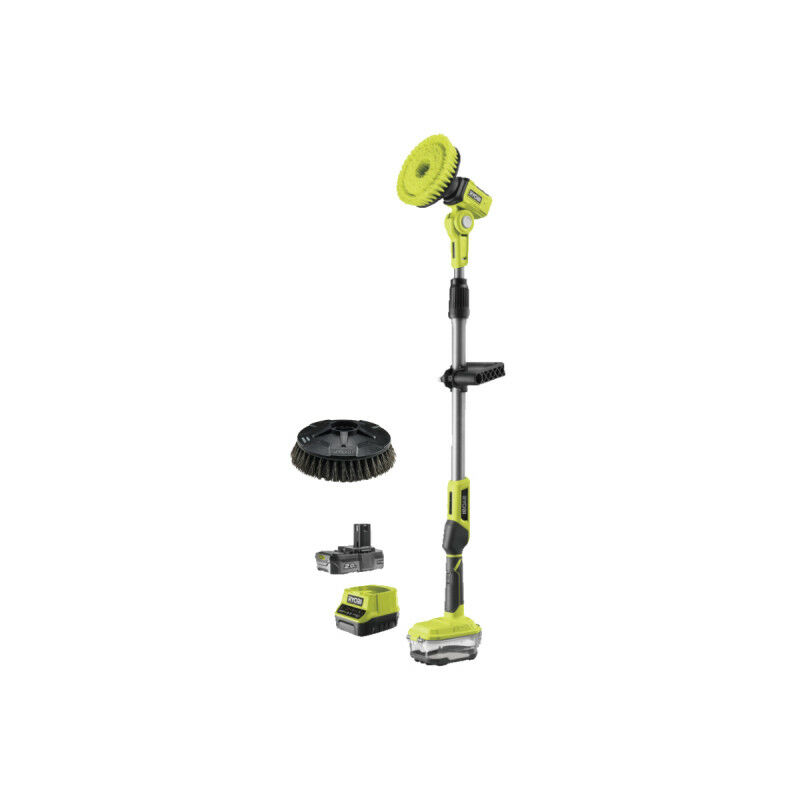 foto del prodotto confezione ryobi spazzola telescopica r18tps 120g 18v oneplus 1 batteria 2.0ah 1 caricatore testina ryobi per