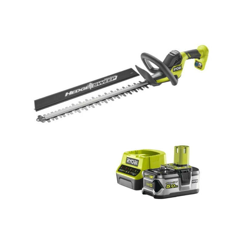 foto del prodotto confezione ryobi tagliasiepi 18v oneplus brushless linea 45 cm ry18ht45a 0 1 batteria 5.0ah 1 caricabatterie rapido