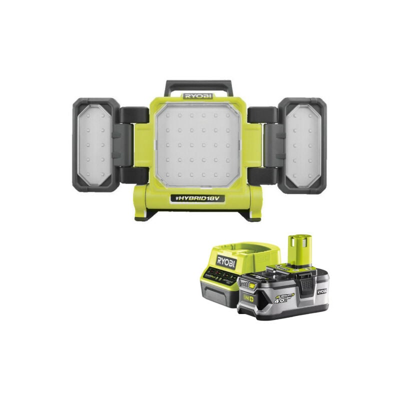 foto del prodotto confezione ryobi tripla lampada a pannello led ibrida 3000 lumen con cavo e batteria 18v rlph18-0 - 1 batteria 4,0ah - 1