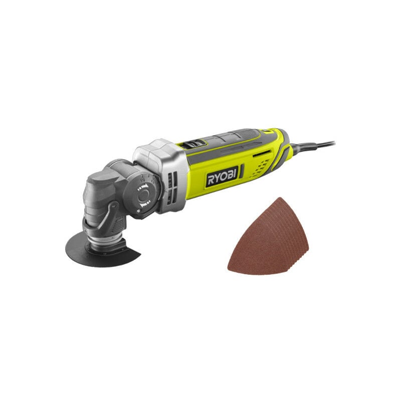 foto del prodotto confezione ryobi utensile multifunzione rmt300 sa 300w borsa di trasporto 10 triangoli abrasivi rak10mt