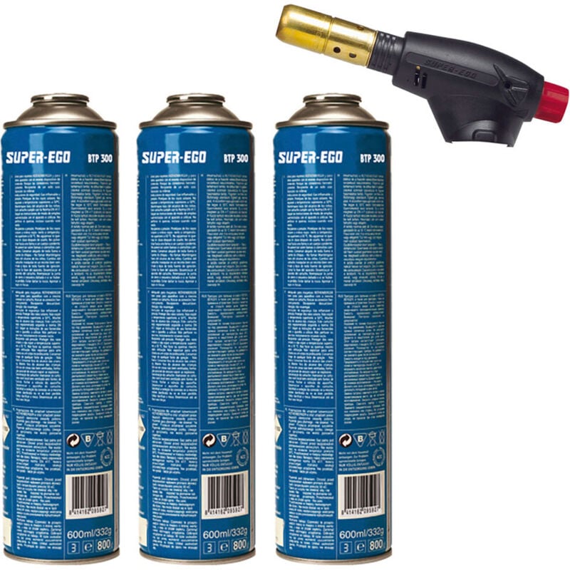 foto del prodotto confezione torcia piezoelettrica segofire 3 bottiglie multigas 300