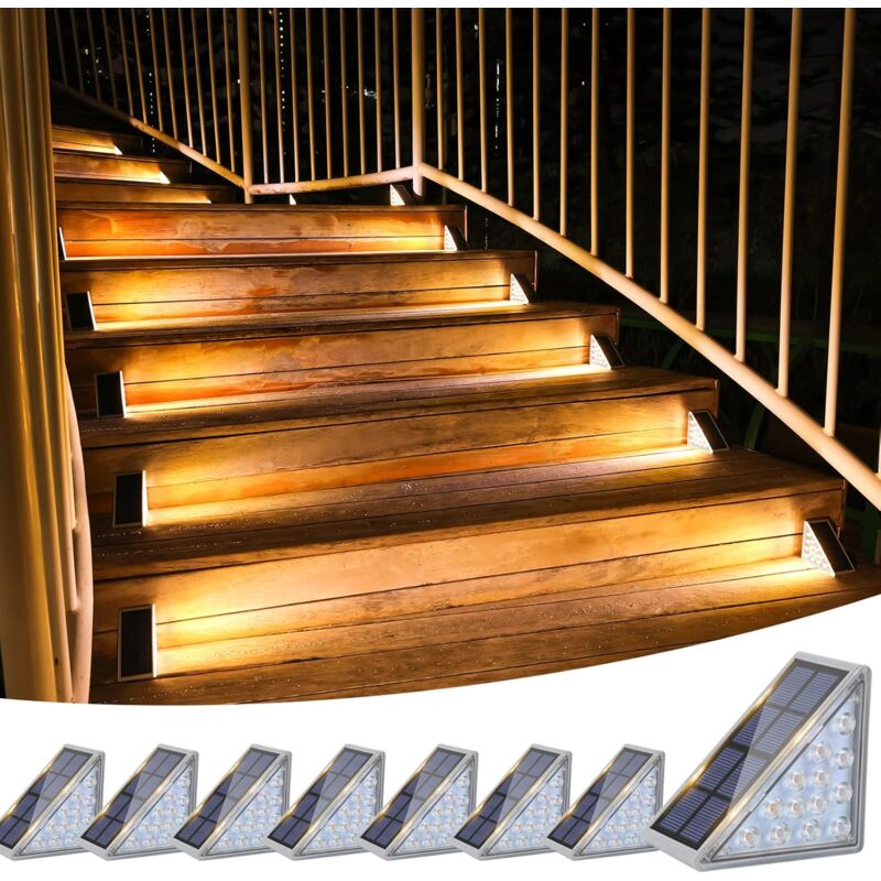 foto del prodotto confezioni di luci solari per scale esterne, luci led solari da 80 lumen, impermeabili ip67, per giardino, scale, gradini, vialetto, portico e patio