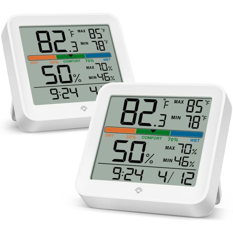 foto del prodotto confezioni termometro interno temperatura ambiente igrometro casa misuratore di umidità, preciso con calibrazione, retroilluminazione, indicatore di