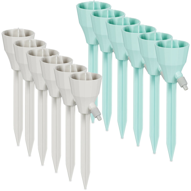 foto del prodotto coni per l irrigazione a goccia, set da 12 annaffiatori per bottiglie dosatori acqua con valvola, grigio menta relaxdays