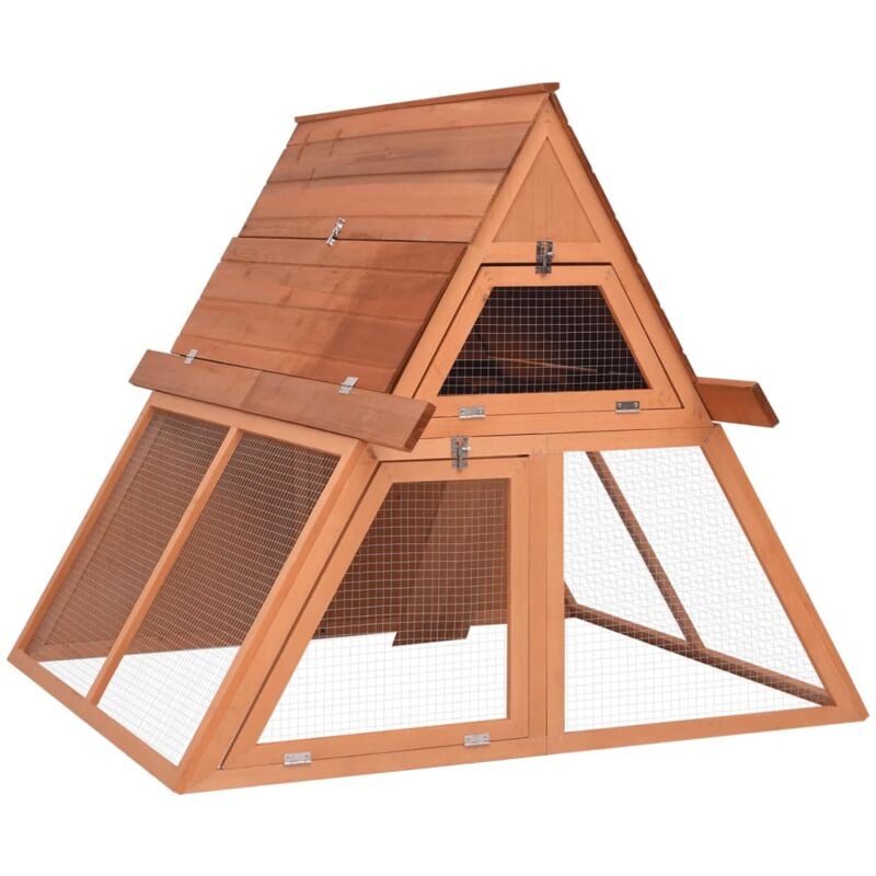 foto del prodotto conigliera in legno massello di abete design a forma a con rampa